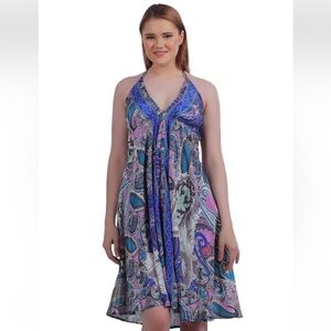 Elegant Blue and Purple Halter Dress